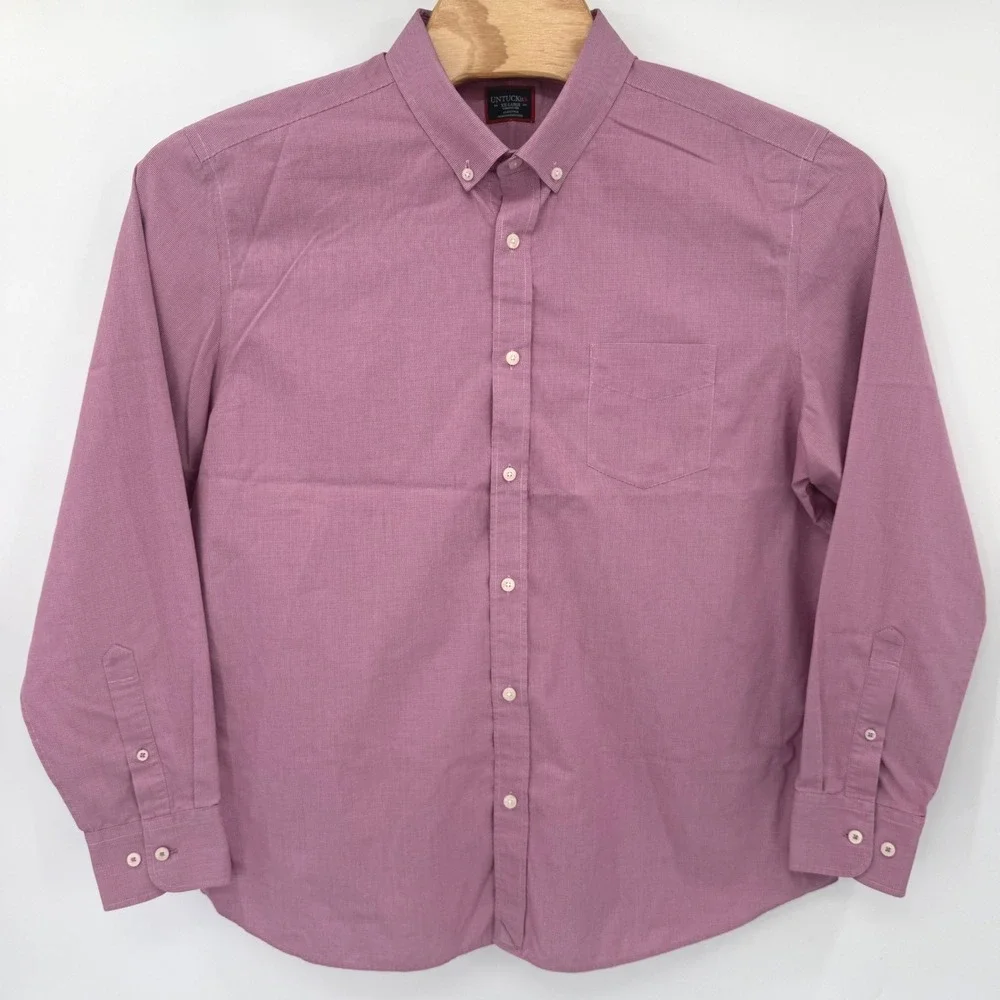 UNTUCKit Button Down Mens XXL Pink Wrinkle Free Micro Check Long Sleeve Shirt
